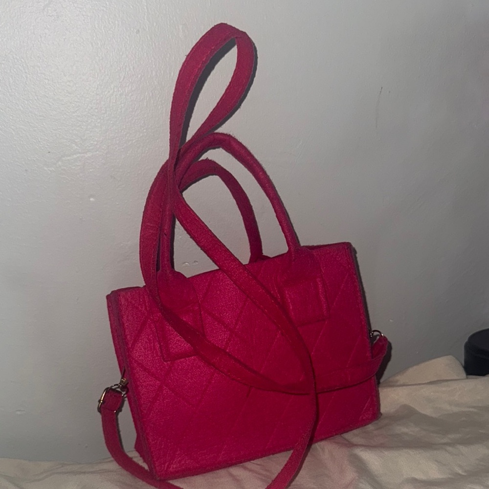 Red Quilted Shoulder Bag with Double Straps